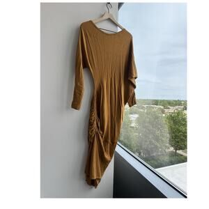 Marciano Guess Brown Knit Ruched dress Women Long Sleeve Round Neck S